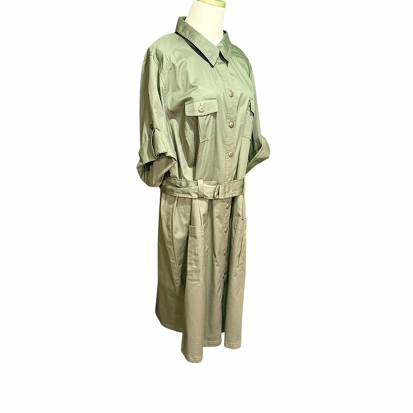 NWT Lane Bryant Olive Green Khaki Twill Belted Safari Shirt Dress Plus Size 24 - Picture 12 of 13